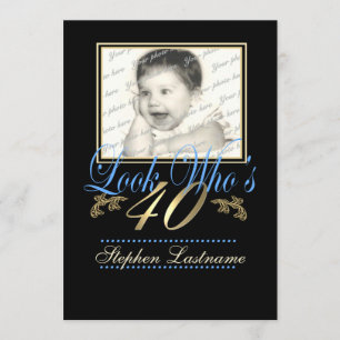 Look Who's 40 Photo Blue Invitation