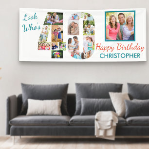 Look Who's 40 Photo Collage 40th Birthday Party Banner