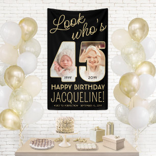 Look Who's 45 Black & Gold Birthday Party 2 Photo Banner