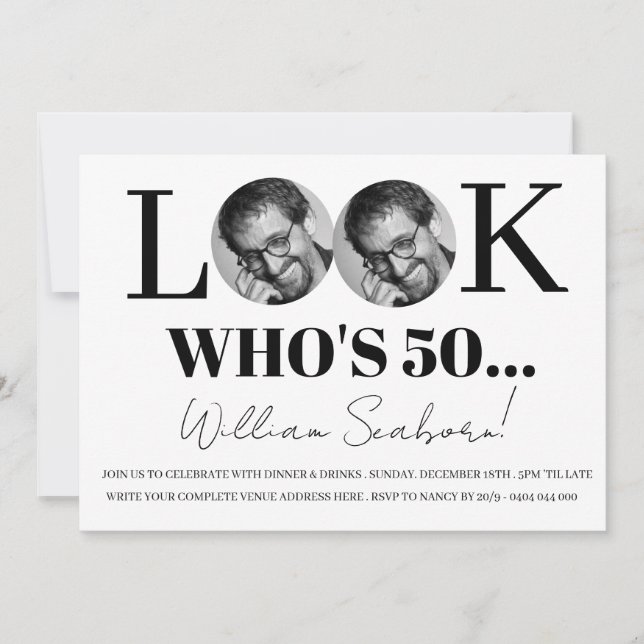 Look Who's 50, 50th Invitation with photo custom  (Front)