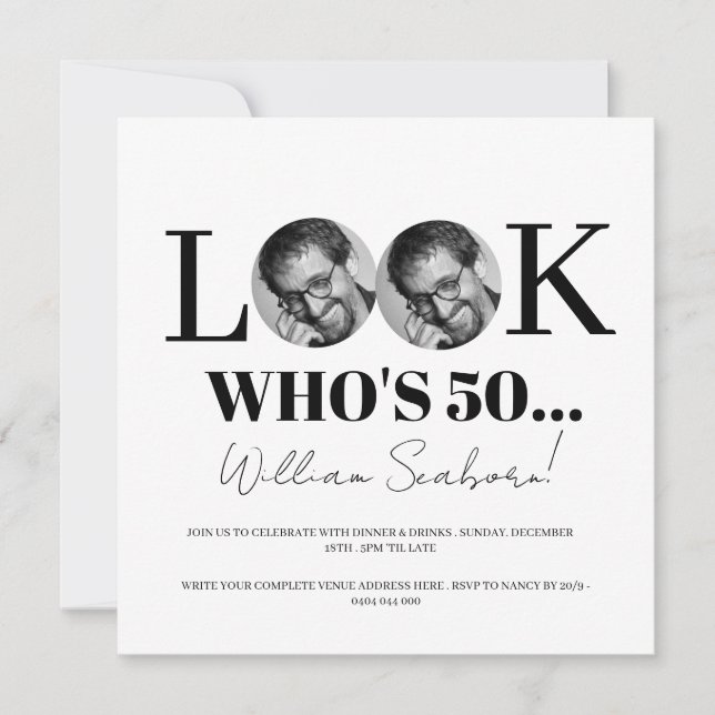 Look Who's 50, 50th Invitation with photo custom  (Front)