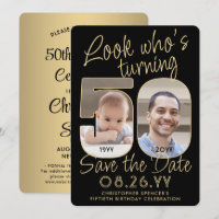 Look Who's 50 Black & Gold 2 Photo Birthday Party