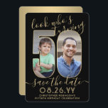 Look Who's 50 Black & Gold Birthday Party 2 Photo Save The Date<br><div class="desc">Look who's turning 50! Invite family and friends to an upcoming 50th birthday celebration with custom photo save the date party invitations. Pictures and wording on this template are simple to personalise. (IMAGE PLACEMENT TIP: An easy way to position a photo exactly how you want is to crop it before...</div>