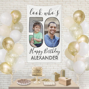 Look Who's 50 Black & White 2 Photo Birthday Party Banner