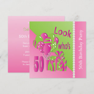 Look Who's 50 in Pink - 50th Birthday Invitation