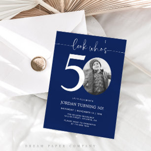 Look Who's 50 Navy 50th Birthday Invite