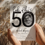 Look who's 50 | Photo 50th Birthday Invitation<br><div class="desc">Celebrate the big 5-0 in style with our customisable and chic 50th birthday invitation! This cleanly designed invitation plays with bold, black typography and a classic white background to emphasise the milestone you've reached. Incorporate your favourite photo into the design, tucked within the zero of '50', setting a personal and...</div>