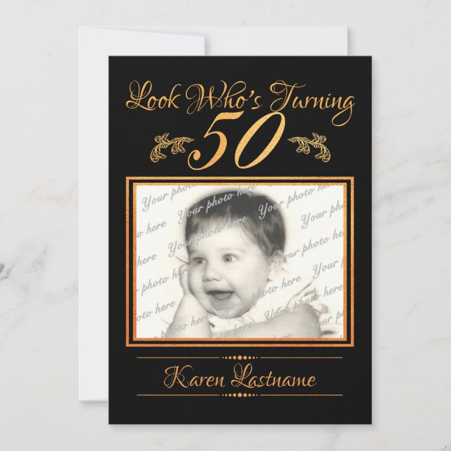 Look Who's 50 Photo Orange Invitation (Front)