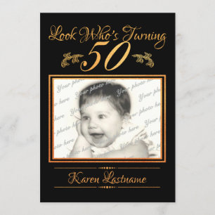 Look Who's 50 Photo Orange Invitation