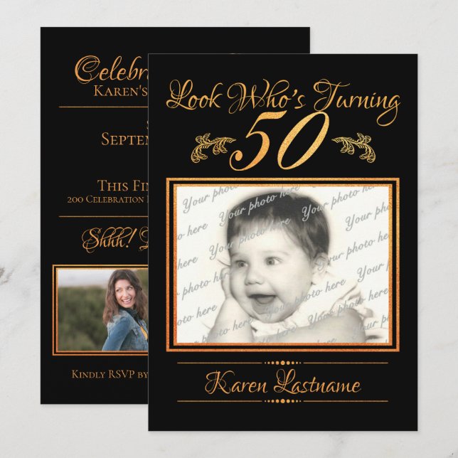 Look Who's 50 Photo Orange Invitation (Front/Back)