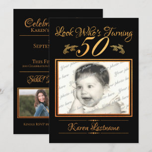 Look Who's 50 Photo Orange Invitation