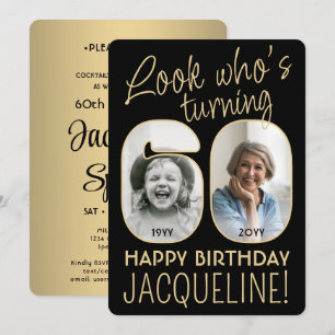 Look Who's 60 Black & Gold Birthday Party 2 Photo Invitation