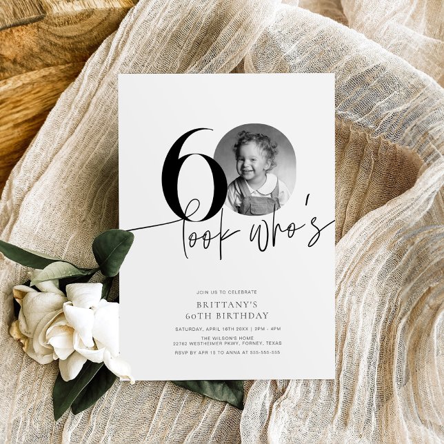 Look Who's 60 Funny Photo Simple 60th Birthday Invitation (Creator Uploaded)