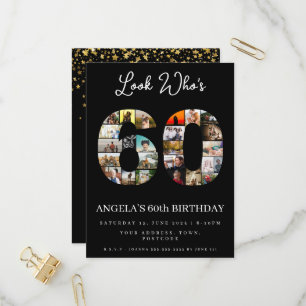 look who's 60 happy birthday Photo arrangement  Invitation Postcard