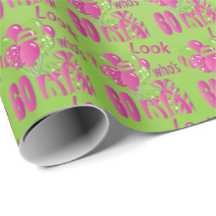 Look Who's 60 in Green and Pink - 60th Birthday Wrapping Paper