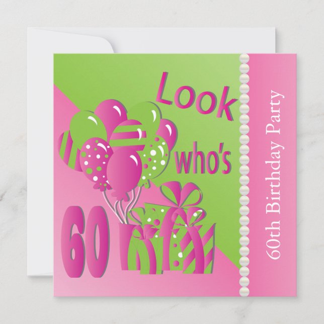 Look Who's 60 in Pink - 60th Birthday Invitation (Front)
