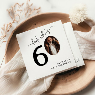 Look Who's 60! Modern Photo 60th Birthday Napkin