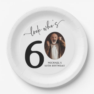 Look Who's 60! Modern Photo 60th Birthday Paper Plate
