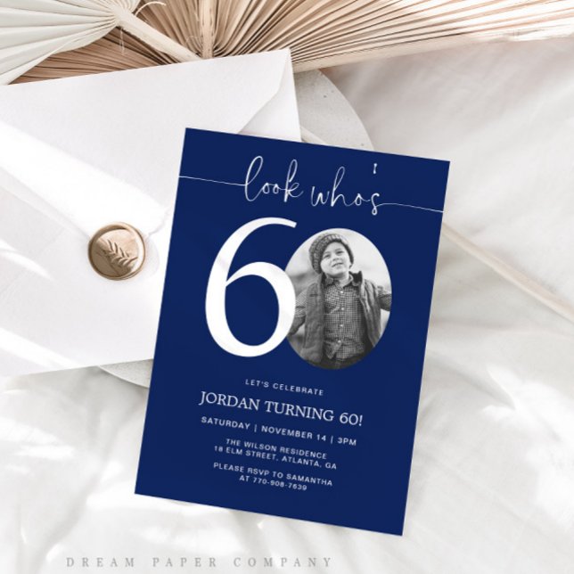 Look Who's 60 | Navy 60th Birthday Invite (Creator Uploaded)