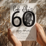 Look who's 60 | Photo 60th Birthday Invitation<br><div class="desc">Celebrate the big 6-0 in style with our customisable and chic 60th birthday invitation! This cleanly designed invitation plays with bold, black typography and a classic white background to emphasise the milestone you've reached. Incorporate your favourite photo into the design, tucked within the zero of '60', setting a personal and...</div>