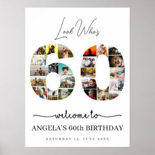 look who's 60 years old birthday photo collage poster
