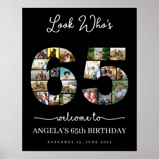look who's 65 happy birthday photo collage poster (Front)