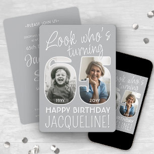 Look Who's 65 Modern Photo Numbers Birthday Party Invitation
