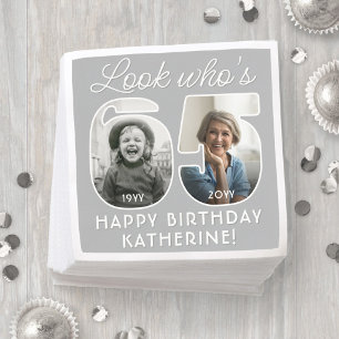 Look Who's 65 Modern Photo Numbers Birthday Party Napkin