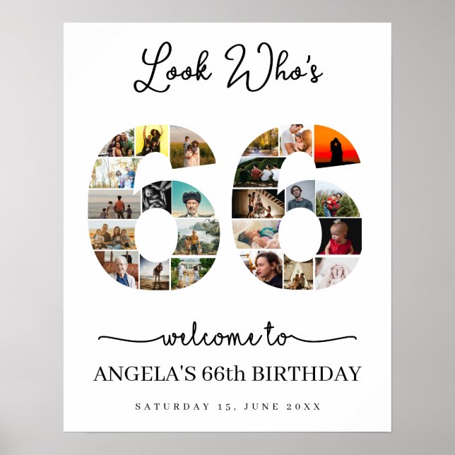 look who's 66 Photo Collage party sign (Front)