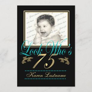 Look Who's 75 Photo Teal Invitation