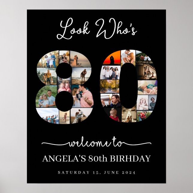 look who's 80 happy birthday photo montage poster (Front)