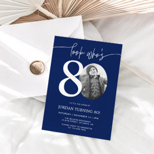 Look Who's 80   Navy 80th Birthday Invite