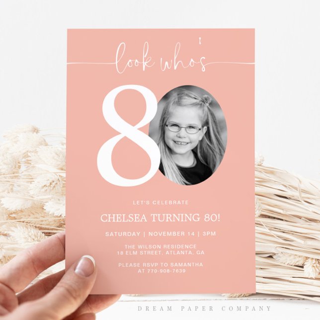 Look Who's 80 | Pink 80th Birthday Invite (Creator Uploaded)