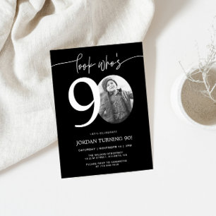 Look Who's 90   Black 90th Birthday Invite