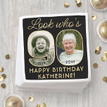 Look Who's 90 Black & Gold Happy Birthday 2 Photo Napkin<br><div class="desc">Look who's 90! Add an elegant personalised touch to 90th birthday party decorations for him or her with stylish custom photo paper napkins. Pictures and wording on this template are simple to customise (IMAGE PLACEMENT TIP: An easy way to position a photo exactly how you want is to crop it...</div>