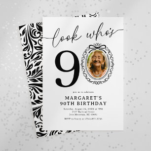 Look Who's 90! Elegant 90th Birthday Photo Invitation