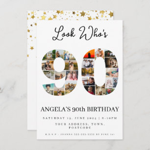 look who's 90 happy birthday Photo Collage  Invitation