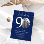 Look Who's 90 | Navy 90th Birthday Invite<br><div class="desc">Celebrate your milestone 90th birthday with timeless style using this navy blue Look Who’s 90 invitation! Featuring a sleek, modern design this blue invitation is perfect for those who prefer simplicity with a touch of elegance. Fully customizable, you can easily add your party details to create a personal and sophisticated...</div>