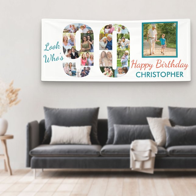 Look Who's 90 Photo Collage 90th Birthday Party Banner (Creator Uploaded)