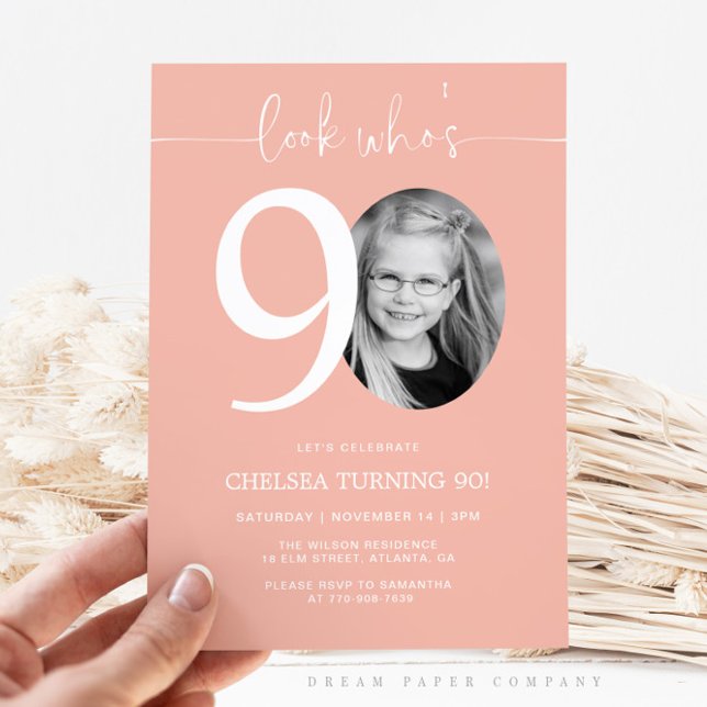 Look Who's 90 | Pink 90th Birthday Invite (Creator Uploaded)