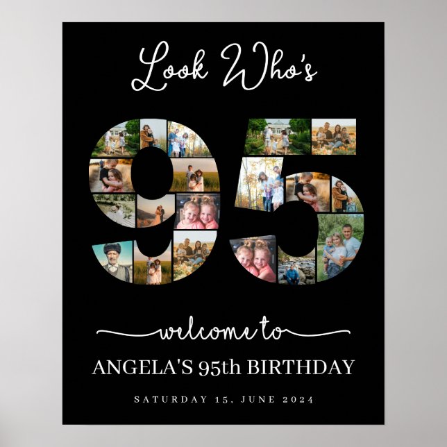 look who's 95 milestone birthday photo collage poster (Front)