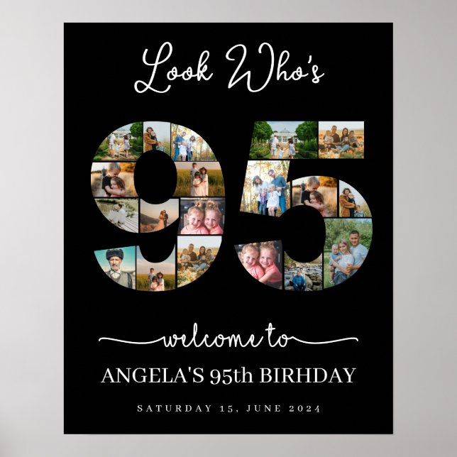 look who's 95 milestone birthday photo collage poster (Front)