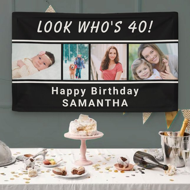 Look Who's Any Age 4 Photo Black Birthday Banner (Creator Uploaded)