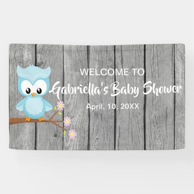 Look Who's Baby Boy Shower Owl Banner (Horizontal)