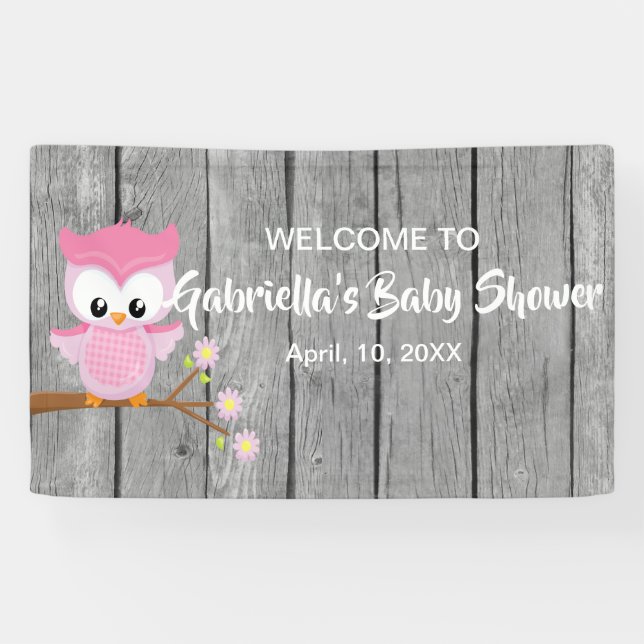 Look Who's Baby Girl Shower Owl Banner (Horizontal)