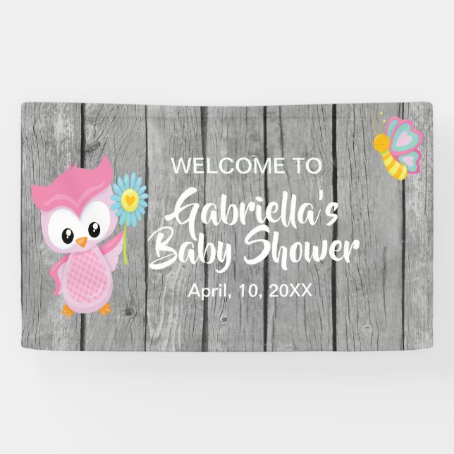 Look Who's Baby Shower Pink Owl Banner (Horizontal)