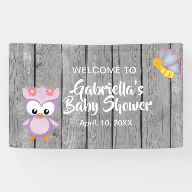 Look Who's Baby Shower Pink Owl Banner (Horizontal)