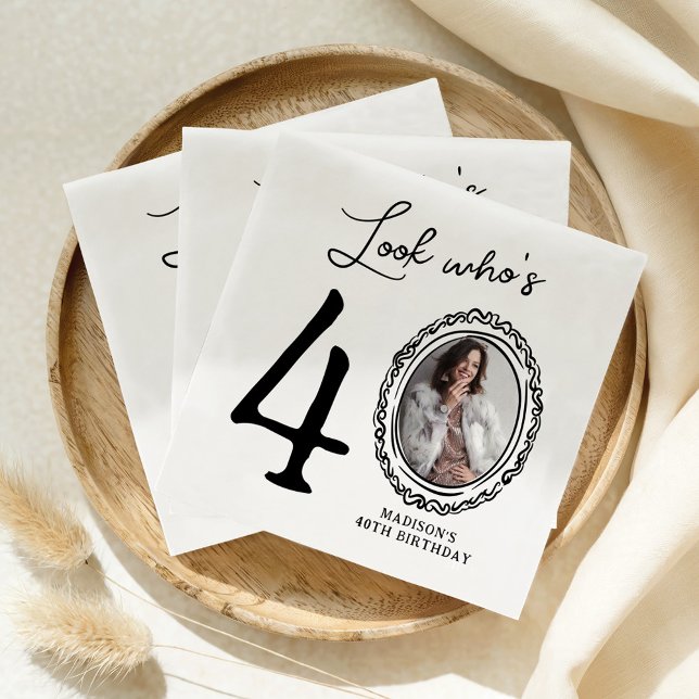 Look Who's Forty Photo 40th Birthday Napkin (Creator Uploaded)