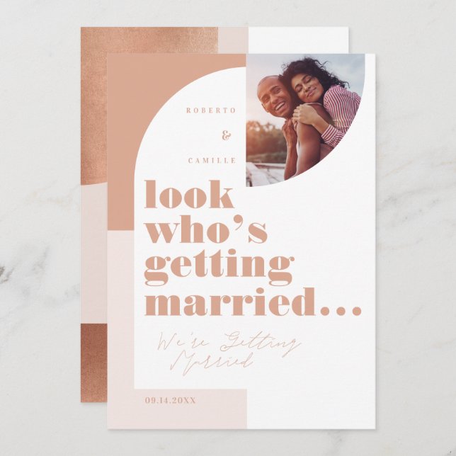 Look Who's Getting Married Geometric Blush Photo Save The Date (Front/Back)