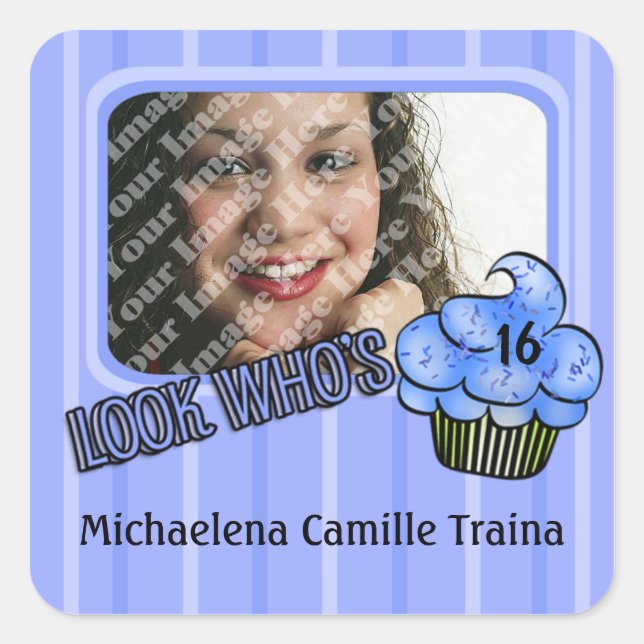 Look Whos Having A Blue Striped Birthday! Square Sticker (Front)